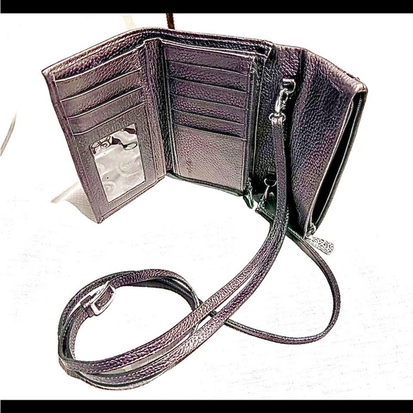 BRIGHTON Crossbody Wallet Shimmering Bronze-Purple Whip Stitch No Call Outs - Picture 7 of 16